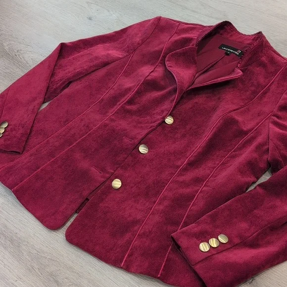 Laura Petites Burgundy Velvet Women's Blazer Size 12 - Picture 9 of 13